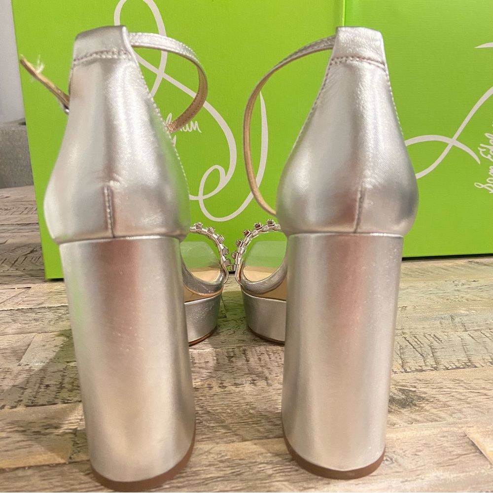 Sam Edelman Women's NINETTE Platform Silver Metallic LEATHER Heel Shoe MSRP $180 - Picture 9 of 9